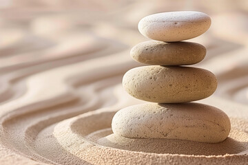 Zen garden meditation stone background with stones and lines in sand for relaxation balance and harmony spirituality or spa wellness