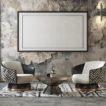 mockup of a frame on a decorated wall, classic style living room interior design, 3d render, 3d illustration
