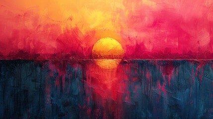 Abstract painting of a sunset horizon