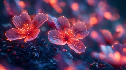 Glowing flowers with bokeh lights