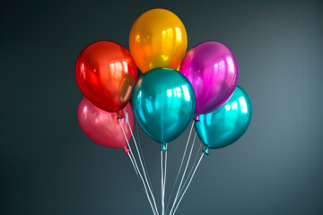 Vibrant Balloons with Reflections on Dark Background.