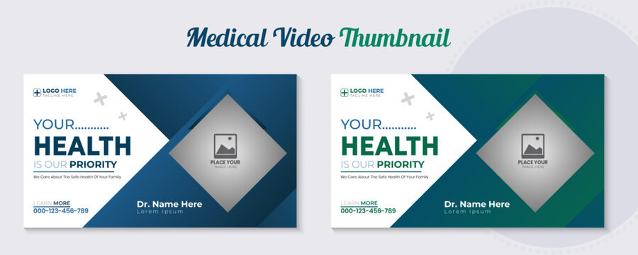 Creative Medical healthcare video thumbnail Template Design with hospital Doctor promotion Banner and video cover