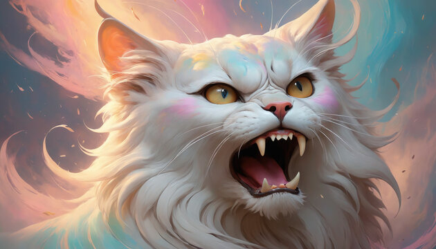 Fantasy Illustration of a cat. Digital art style wallpaper background.
