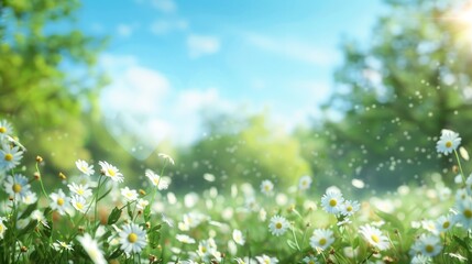 Obraz na płótnie Canvas Dawn's Radiance on a Lush Field of Spring Daisies - Generative AI