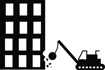 Destroyed building icon. Demolition Worker Demolish Building sign. Demolition symbol. flat style.