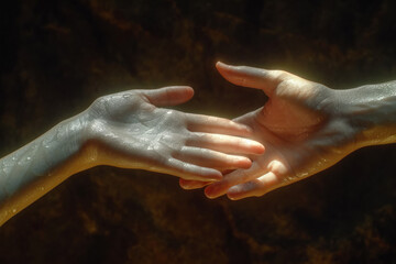 Fototapeta premium Connecting Hands with Ethereal Light.