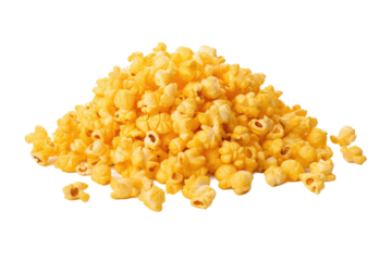 A Whimsical Mountain of Popcorn. On a Clear PNG or White Background.