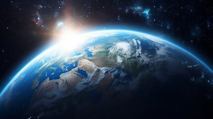 A close up of the Earth with the sun shining on it