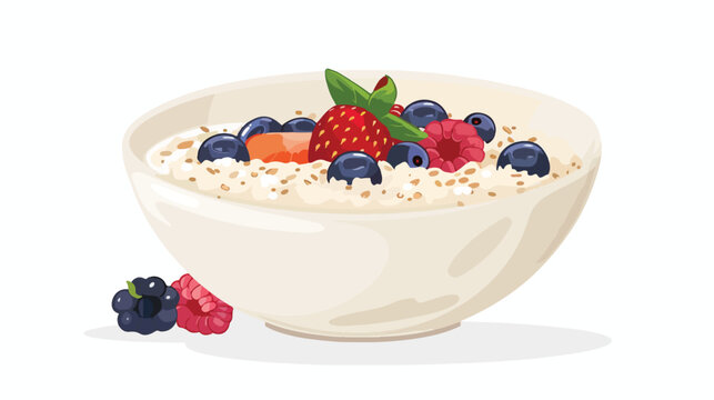 Cartoon bowl of oatmeal with berries for a traditiona