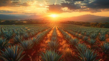 Dusk above Agave plantation for Tequila making in Mexico. - obrazy, fototapety, plakaty