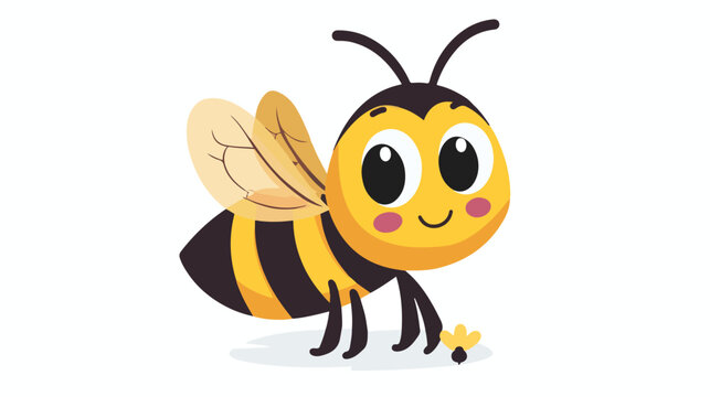 Cartoon cute little bee on white background flat vector