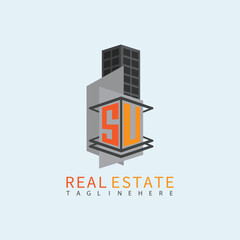 Fototapeta premium SU Real Estate Letter Monogram Vector Logo. Home Or Building Shape All Logo.