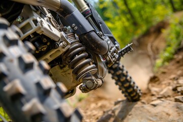 frontwheel suspension system detail while going over an obstacle