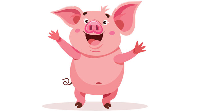 Cartoon Cute pig presenting flat vector isolated on white