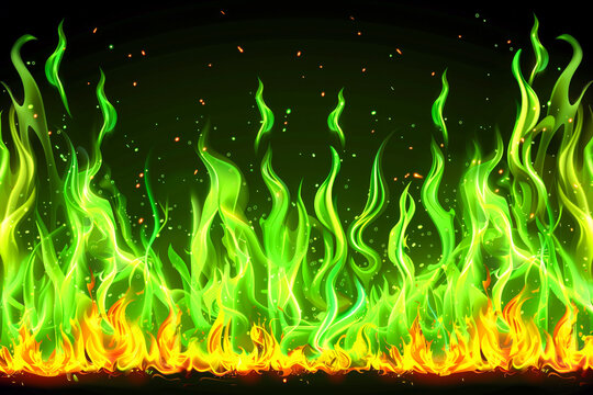Neon green fire on black background