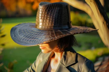 Poster crocodile leather hat worn by a woman in sunlight © Natalia
