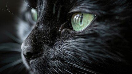 Mystic Stare: Black Domestic Cat with Piercing Green Eyes Generative AI