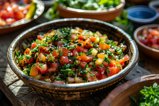 Arabian culinary delight with rucola salad, vibrant, and appetizing