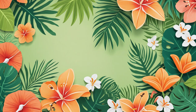 Tropical paper style background and cutouts colorful background