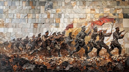 Struggle's canvas: Illustrating the journey of combat on muted mosaics.