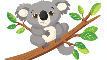 Cartoon koala on a tree branch flat vector isolated o