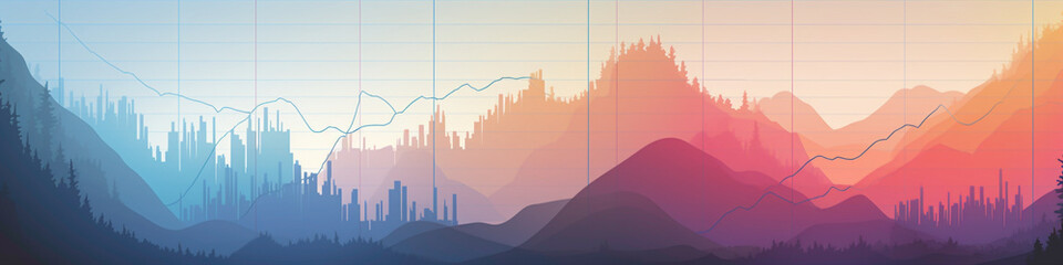 Tranquil gradients meld together on the minimalist chart, harmonizing the ebbs and flows of market trends. - obrazy, fototapety, plakaty