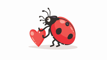 Fototapeta premium Cartoon ladybug holding a red heart flat vector isolated