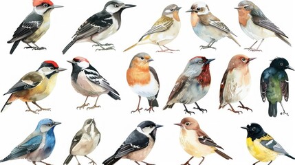 Avian Artistry: A Watercolor Collection of Forest Birds in Harmony Generative AI