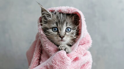 Fresh and Fluffy: Tabby Kitten Smiles After a Warm Bath Generative AI