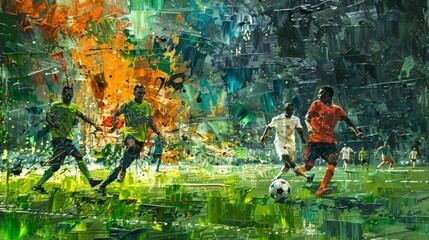 Detailed textured illustration of a soccer field, evoking the passion and energy of the game