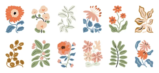 Türaufkleber Botanical doodle background vector set. Flower and leaves abstract shape doodle art design for print, wallpaper, clipart, wall art for home decoration. © TWINS DESIGN STUDIO