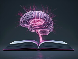 3D Brain Working Out. Strong Idea Study on Memory Book Icon with Background of Brain Anatomy for Business Concept