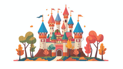 Castle in the Woods flat vector isolated on white background