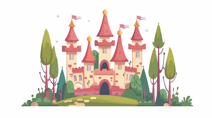Castle in the Woods flat vector isolated on white background