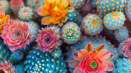 Close-up multi-colored cacti, ideal for Cinco de Mayo wallpaper