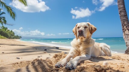 Serene Labrador Enjoying the Sunset Beachside Splendor - Generative AI