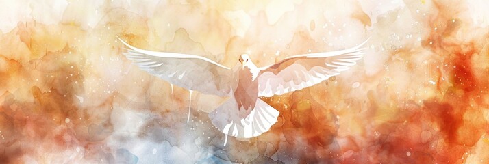 Baptism: A Sacred Sacrament of Christianity | Watercolor Banner with Signs and Symbols of Holy Spirit, Pentecost, and Confirmation