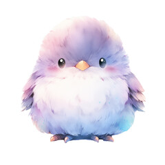 A cute little bird with a pinkish-purple head and white feathers
