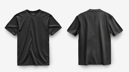 Black Shirt Mock Up. Unisex Blank T-Shirt Template with Front and Back View on White Isolated Background. Tee Sweater Sweatshirt Design Presentation for Print