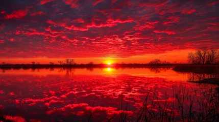 Tuinposter Vibrant sunset over a tranquil lake © iVGraphic