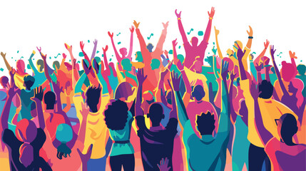 Cheering crowd in a concert hall flat vector isolated - obrazy, fototapety, plakaty
