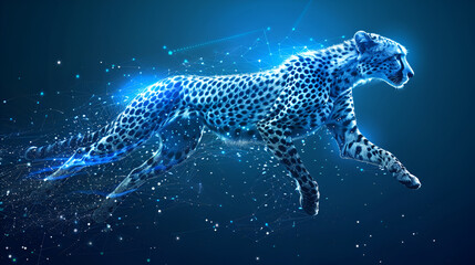 Abstract cheetah running from lines and triangles point, generative Ai