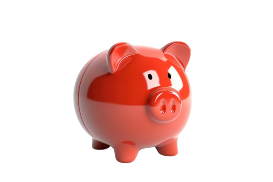 Crimson Piggy: Money Keeper. On a Clear PNG or White Background.