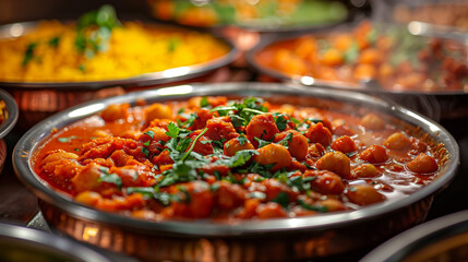 Close-up shot of authentic, vibrant Indian cuisine - obrazy, fototapety, plakaty
