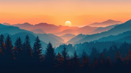 Sundown Serenity Over Cascading Peaks - A Majestic Mountain Dusk Generative AI - obrazy, fototapety, plakaty