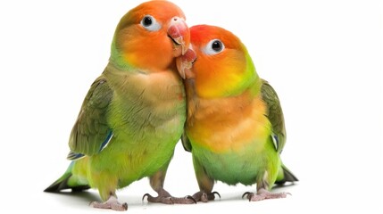 Two Vibrant Lovebirds Sharing a Perch in Perfect Harmony Generative AI