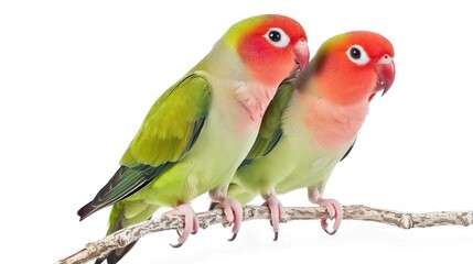 Naklejka premium Two Vibrant Lovebirds Sharing a Perch in Perfect Harmony Generative AI