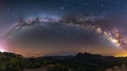 Fototapeta na wymiar Stellar Majesty: A Panoramic View of the Milky Way's Arc - Generative AI