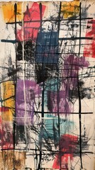 Abstract colorful painting with expressive brush strokes