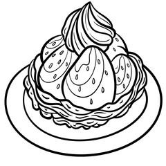 Hand-drawn a cute strawberry tart for the kid's coloring page, coloring book, cake and bakery outline